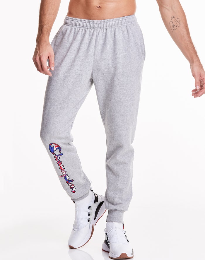 Champion Joggingbroek Heren - Grijs - Powerblend Fleece Liquid Filled Script Logo ( 073129-ZPB )